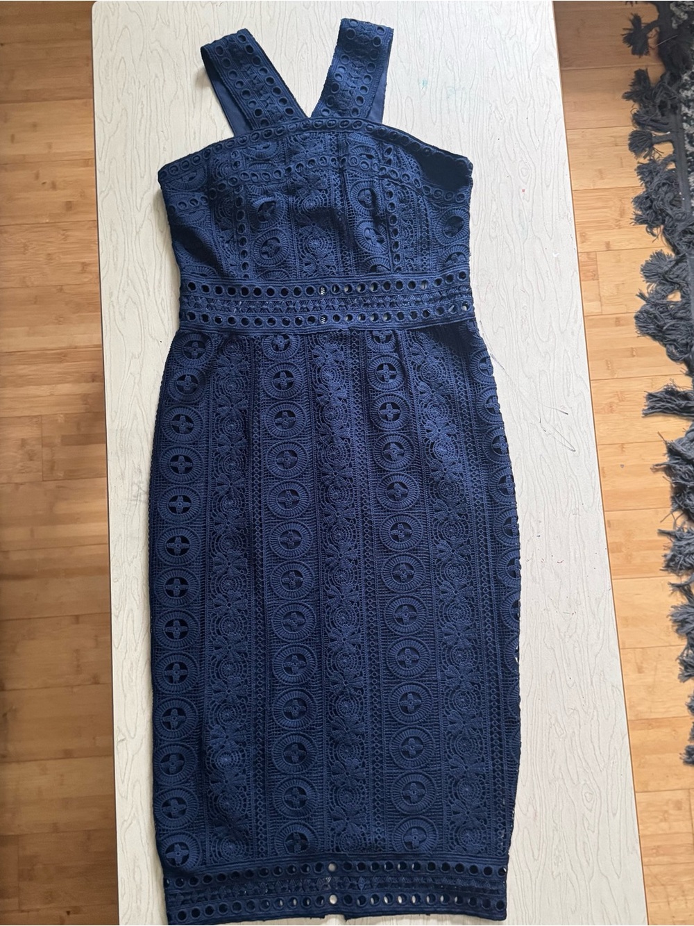 Lulus Cocktail Ready Navy Blue Crochet Lace Midi Dress size medium - Picture 5 of 14